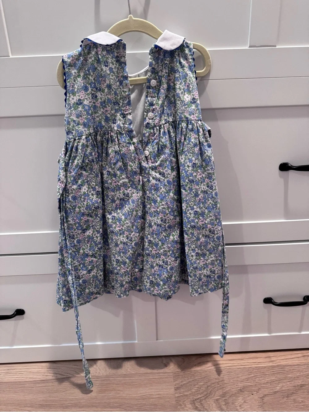Smockingbird Girls Blue Floral Peter Pan Collar Dress